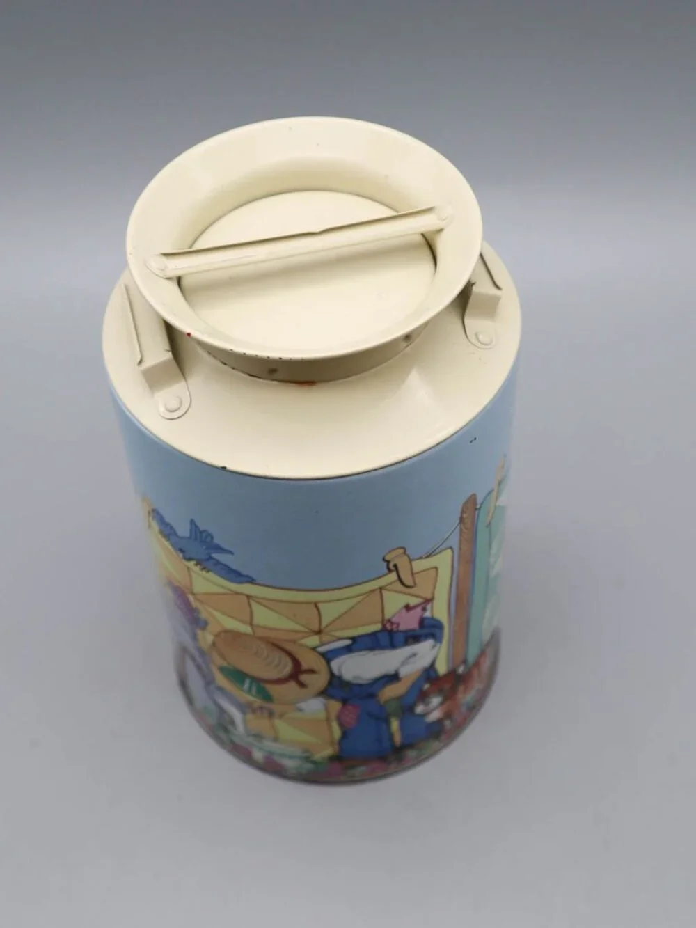 Vtg Milk Jug Storage Canister Tin Cats & Quilt Design 7